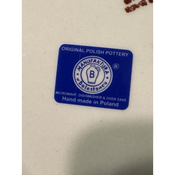 Boleslawiec Polish Art Pottery Dinner Plate 9.5” Polka Dots Staging Blue Floral - Picture 3 of 6